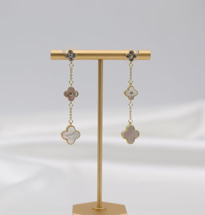 Dangling Petite Pearl Clover Earrings