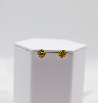 Golden Yellow Crystal Stud Earrings – Classic Round Solitaire Studs