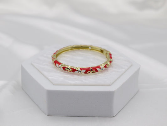 Thin Red With CZ Station Enamel Hinged Bangle Bracelet