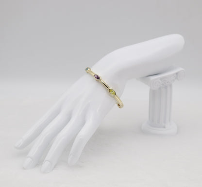 Gold Multicolor Marquise Stone Bangle Bracelet – Playful Elegant Jewelry for Women