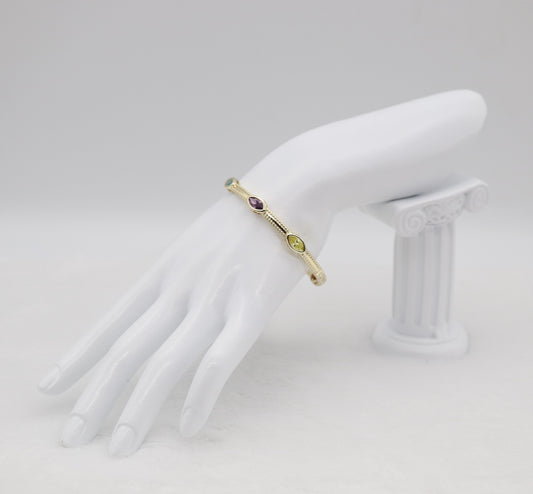 Gold Multicolor Marquise Stone Bangle Bracelet – Playful Elegant Jewelry for Women