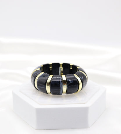 Charcoal Marble Stretch Bracelet with Polished Gold Accents
