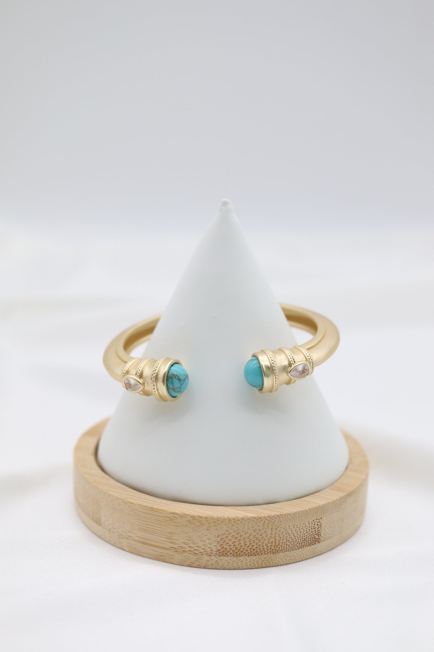 Matte Gold Cuff Bracelet with Turquoise Ends