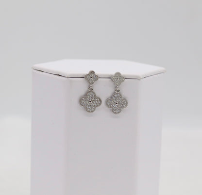 Silver Clover Drop Earrings