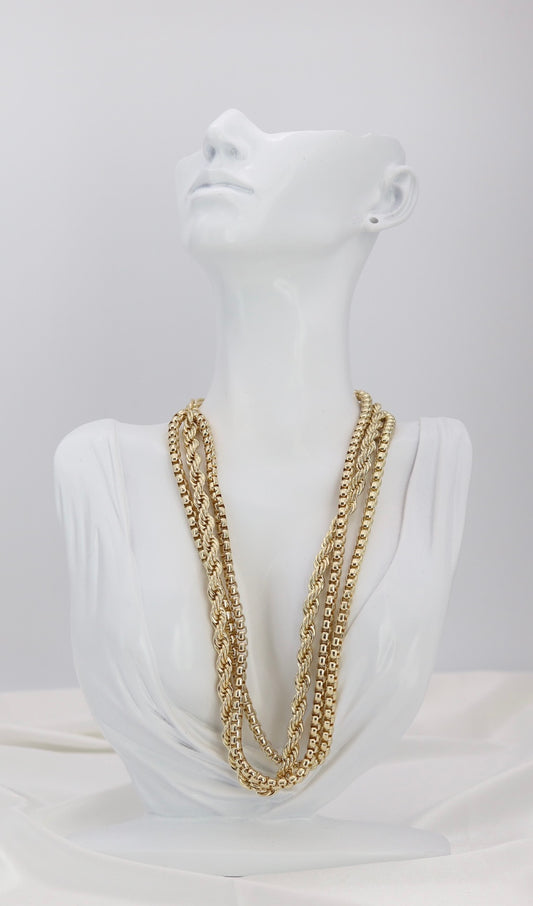 Layered Gold Rope & Box Chain Statement Necklace