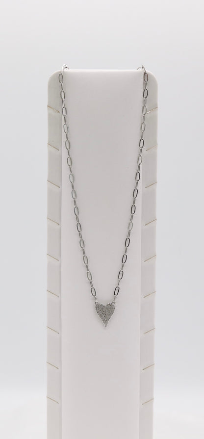 Silver Heart Necklace – Pave Crystal Heart Pendant