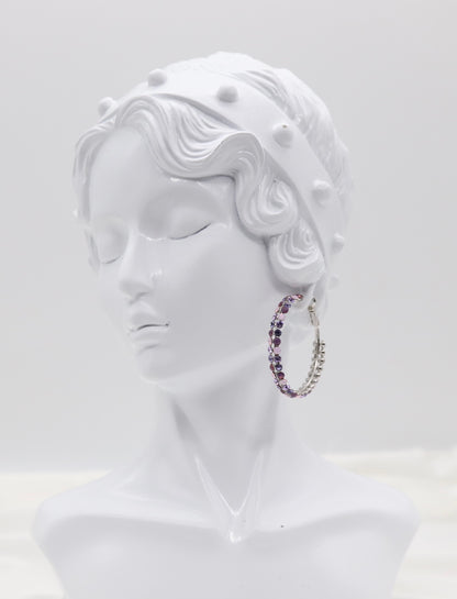 Purple Multi-Color Crystal Hoop Earrings