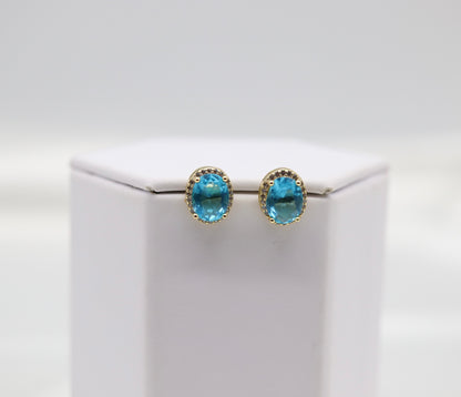 Aqua Blue Cubic Zirconia Gold Post Style Earrings