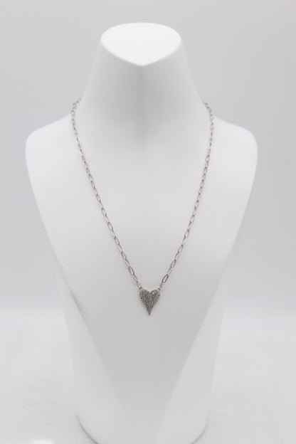 Silver Heart Necklace – Pave Crystal Heart Pendant