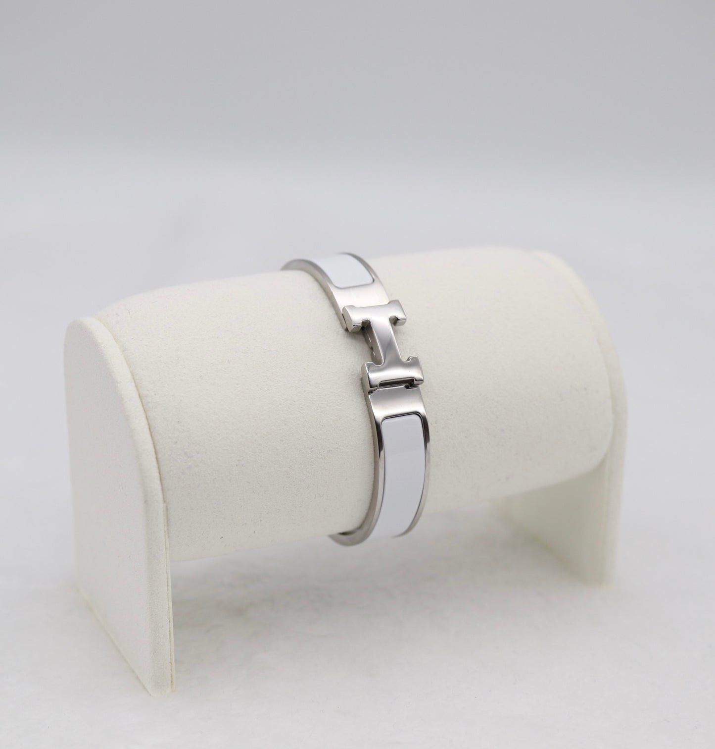 Medium Polished Silver & White Enamel Bracelet