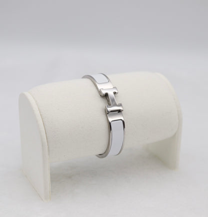 Medium Polished Silver & White Enamel Bracelet