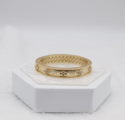 Gold Floral Bangle Bracelet with Delicate Crystal Accents