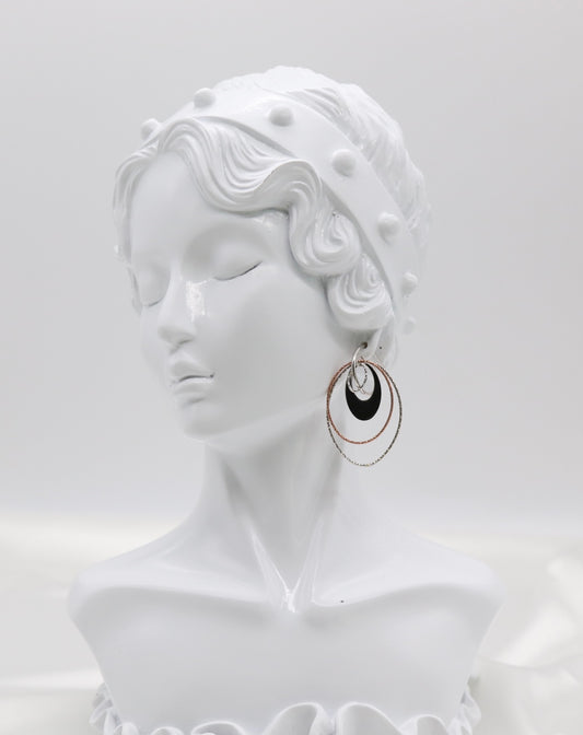 Italian Style Layered Oval Drop Earrings in Mixed Metals (Sterling Earrings)