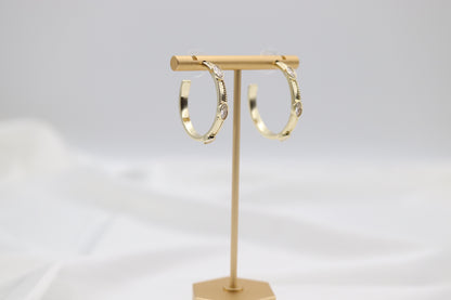 Gold Hoop Oval CZ Station Earrings