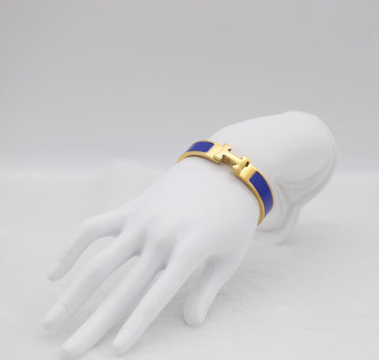 Royal Blue Enamel “H” Bracelet – Gold Tone