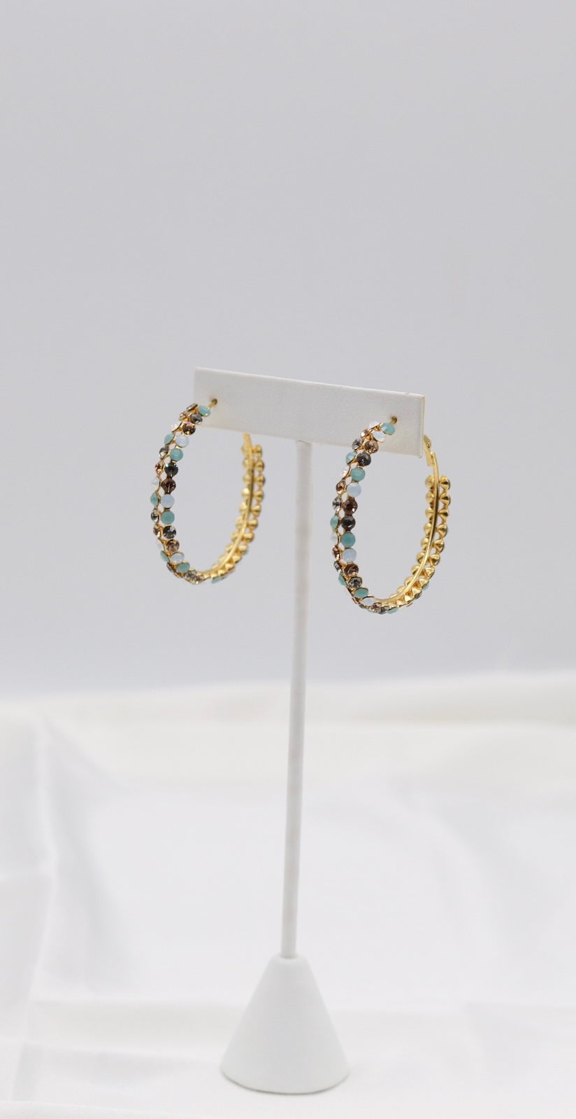Teal & Champagne Crystal Hoop Earrings