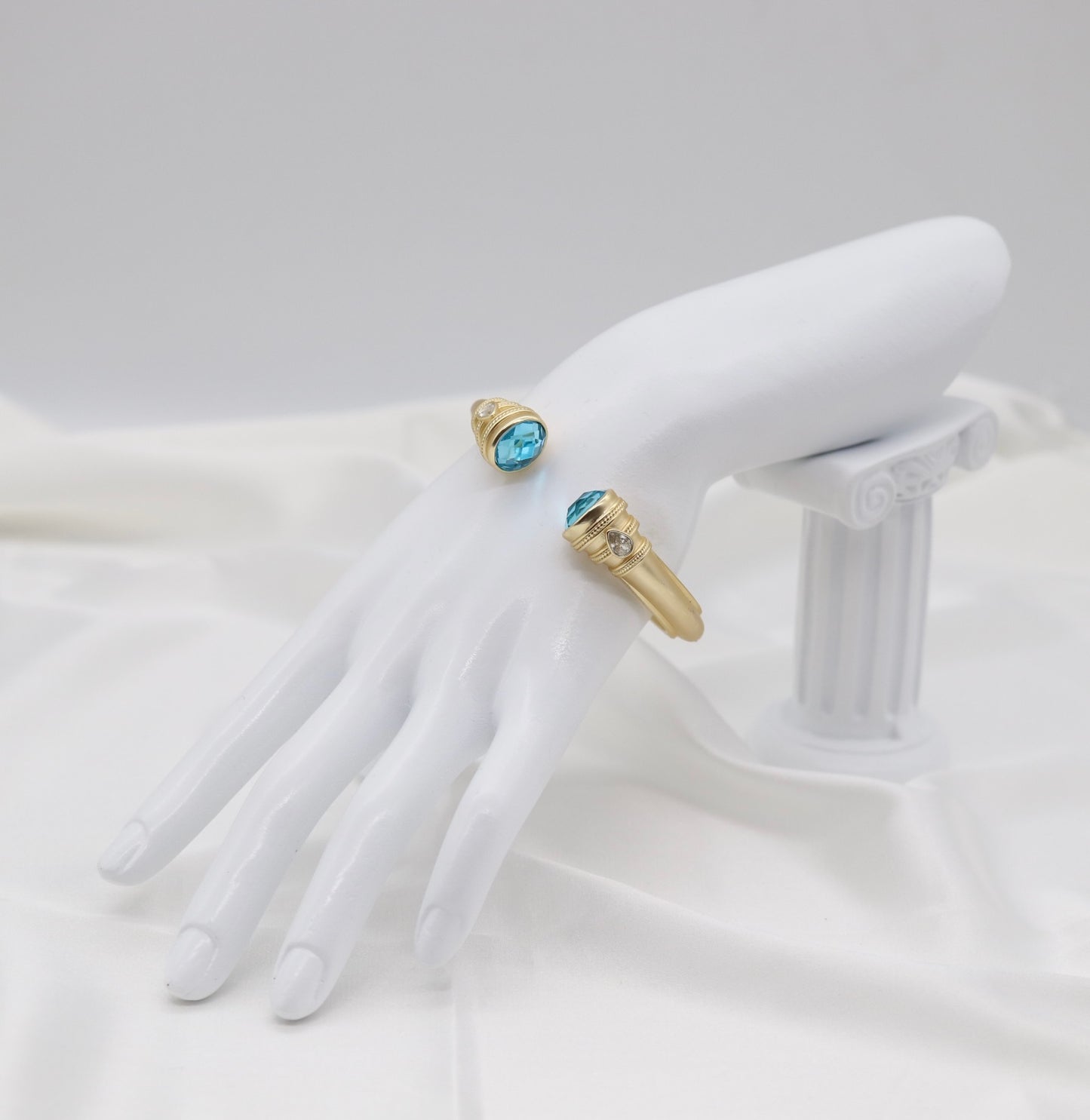 Aqua Blue Gemstone Gold Cuff Bracelet
