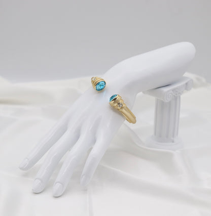 Aqua Blue Gemstone Gold Cuff Bracelet