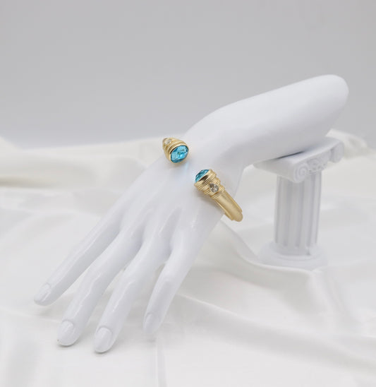 Aqua Blue Gemstone Gold Cuff Bracelet