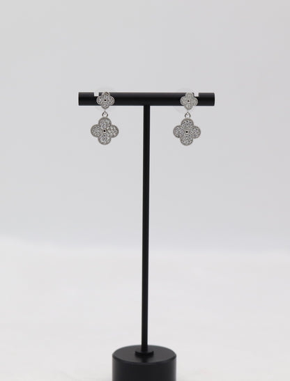 Silver Clover Drop Earrings