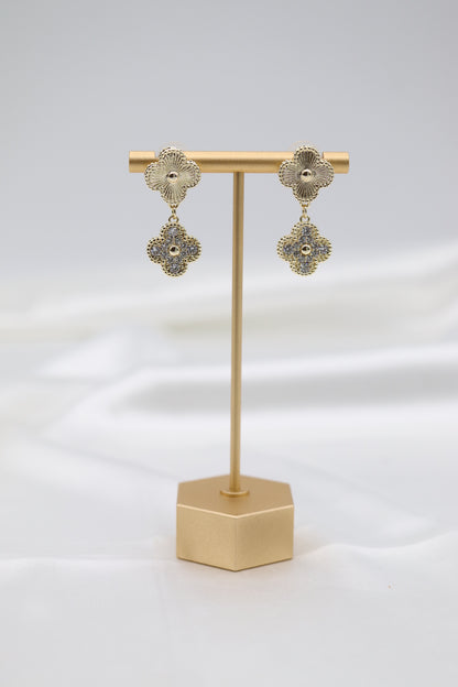 Gold CZ Clover Earrings