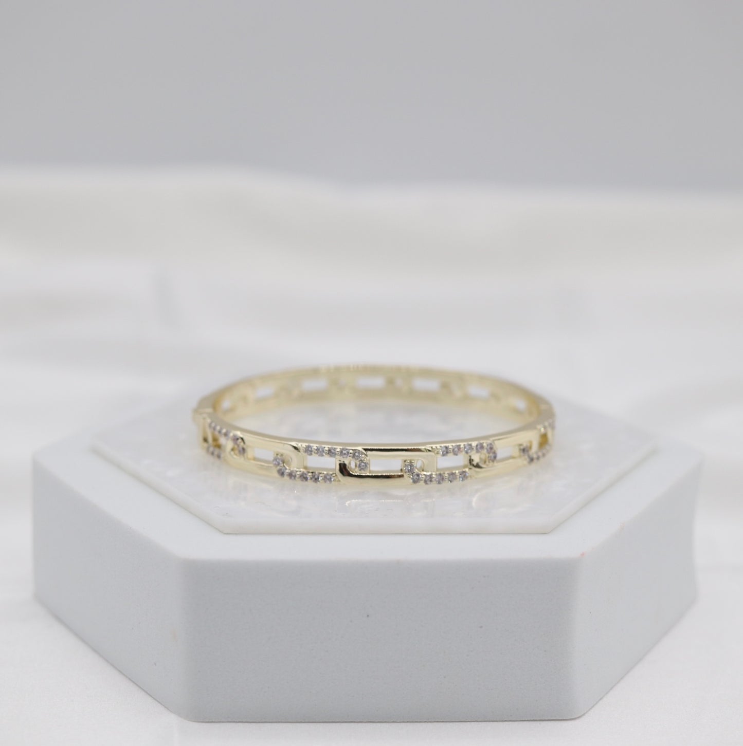 Gold Pavé Link Bangle Bracelet