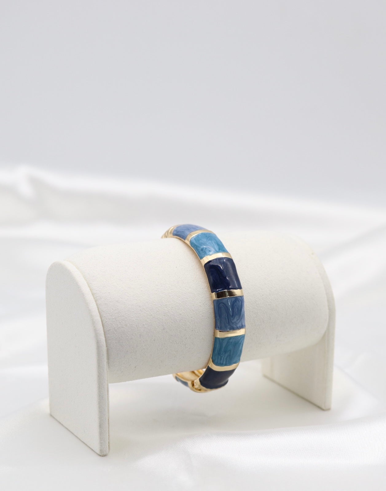 Gold Blue Multi-Tone Enamel Hinged Bangle Bracelet