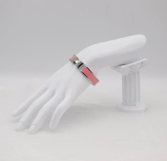 Medium Polished Silver & Pink Enamel Bracelet