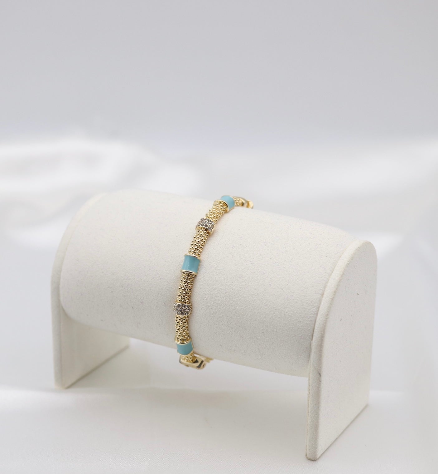 Turquoise Enamel & Crystal Gold Beaded Bangle Bracelet