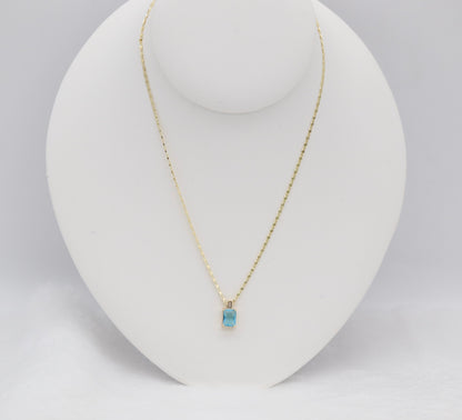Gold Necklace with Rectangular Blue Gemstone Pendant