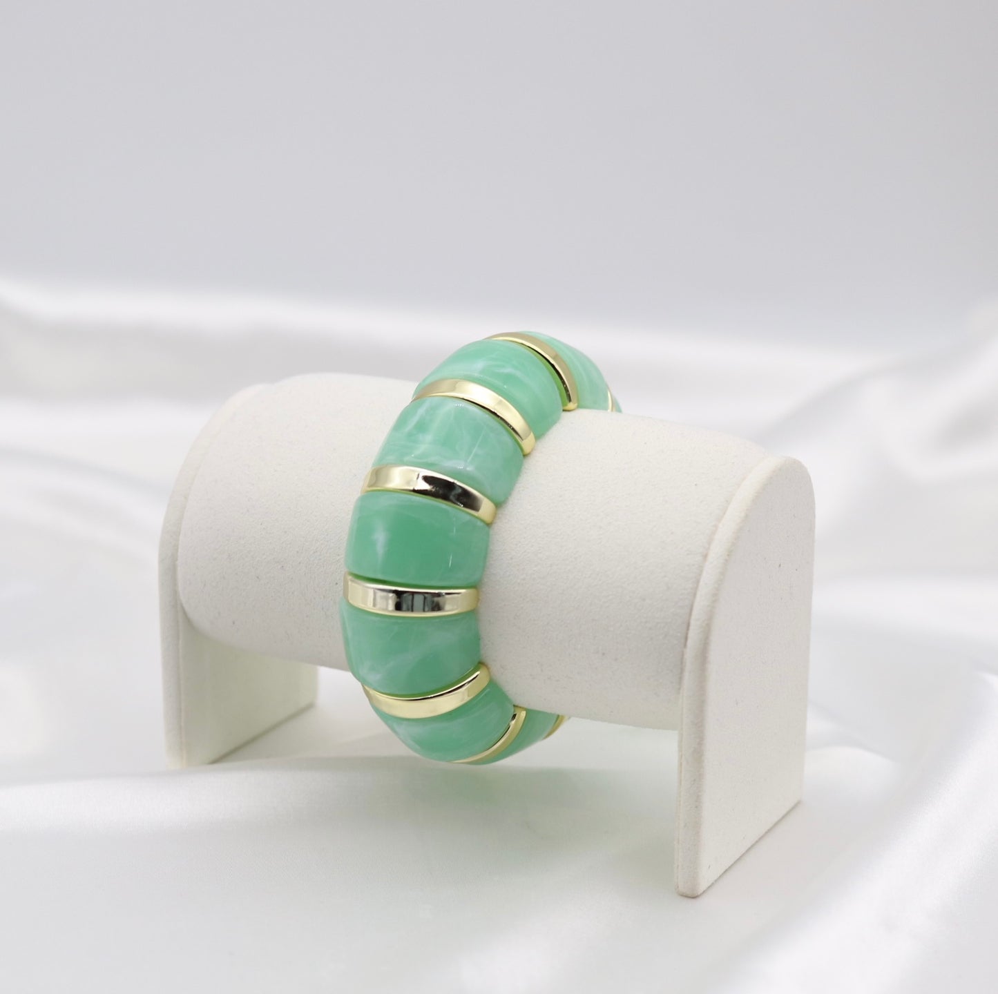Mint Green Marble Stretch Bracelet with Polished Gold Accents