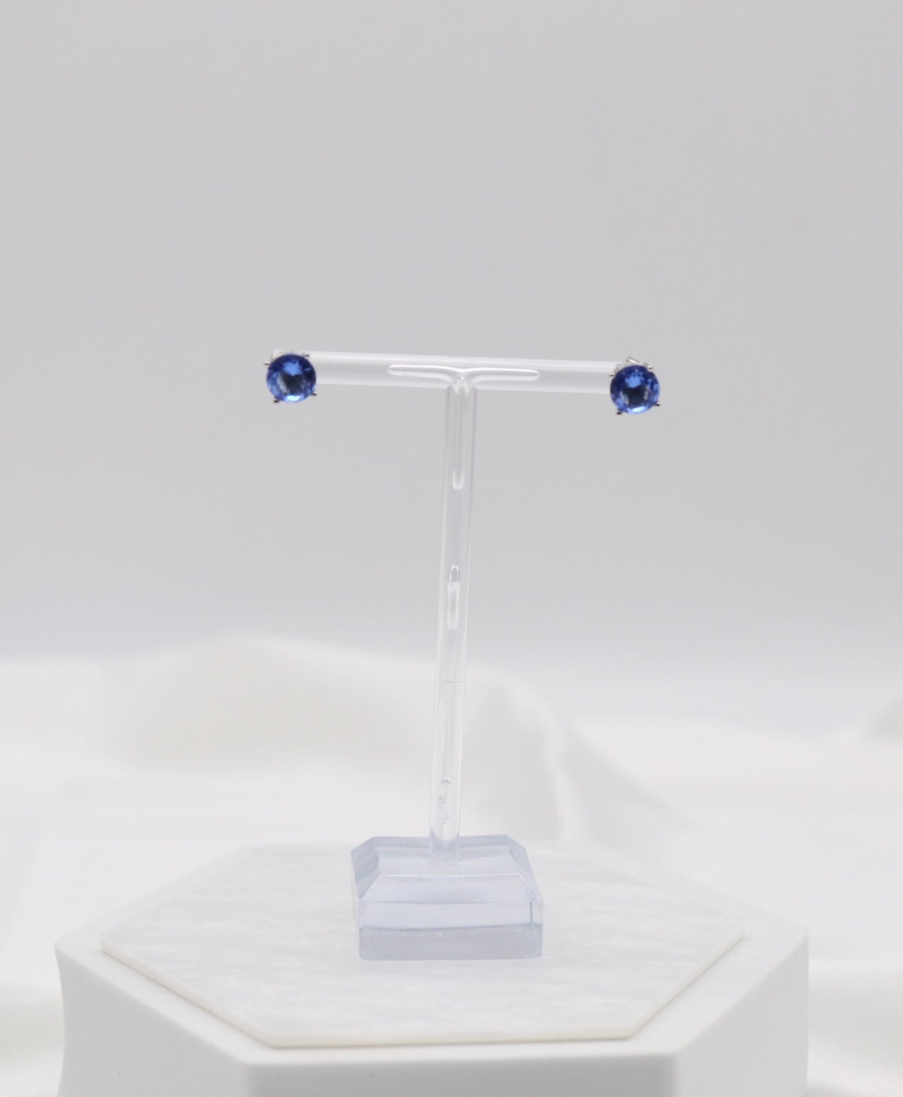 Sapphire Blue Crystal Stud Earrings – Classic Round Solitaire Studs
