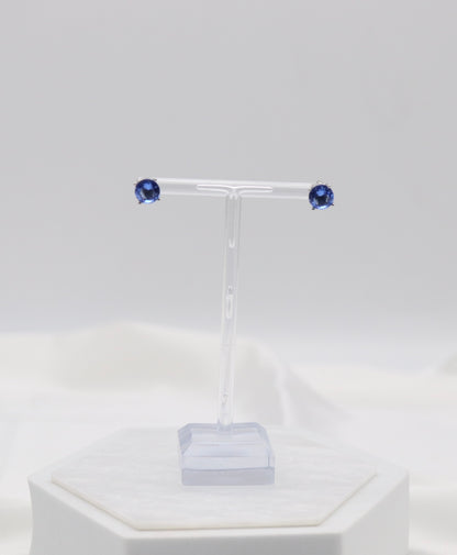 Sapphire Blue Crystal Stud Earrings – Classic Round Solitaire Studs
