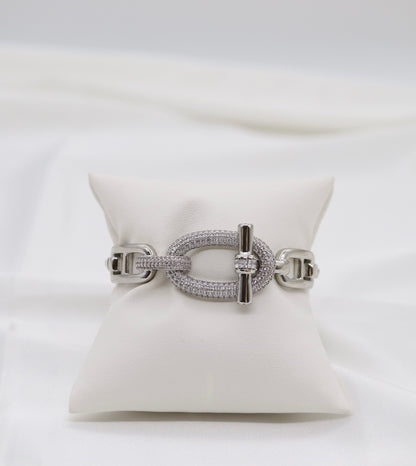 Silver Luxe Pavé Oval Link Toggle Bracelet