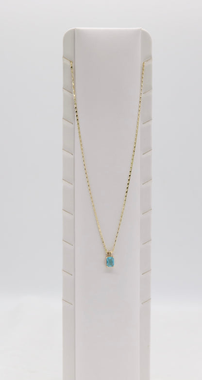 Gold Necklace with Rectangular Blue Gemstone Pendant
