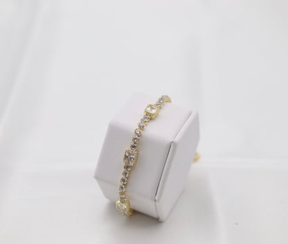Square and Round CZ Gold Tennis Bracelet