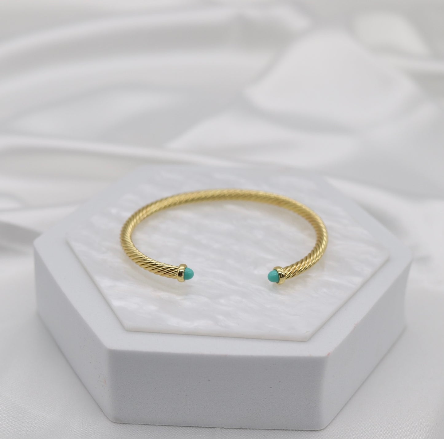 Turquoise 4mm Cuff Gold Cable Bracelet