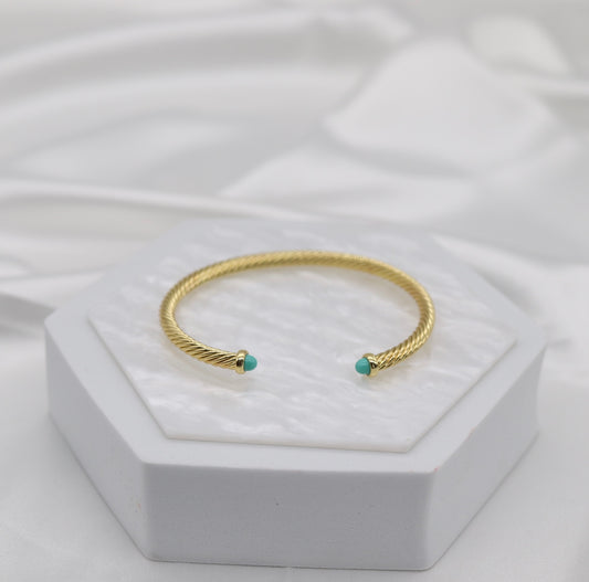 Turquoise 4mm Cuff Gold Cable Bracelet