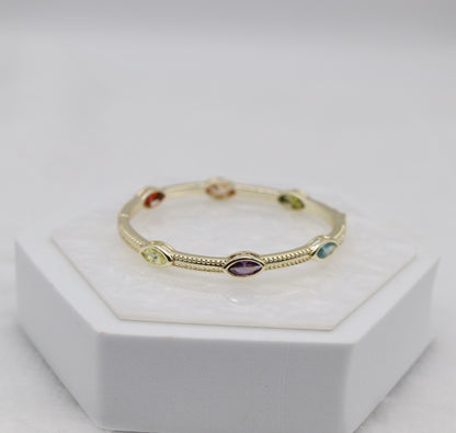 Gold Multicolor Marquise Stone Bangle Bracelet – Playful Elegant Jewelry for Women