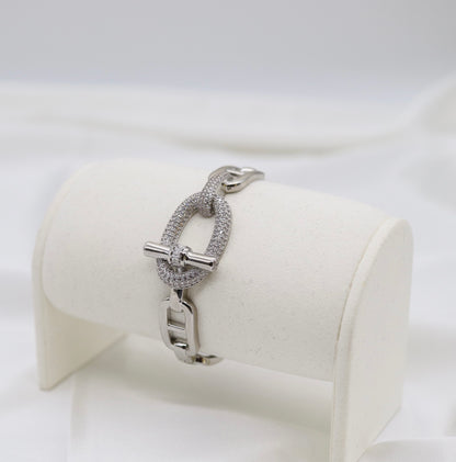 Silver Luxe Pavé Oval Link Toggle Bracelet