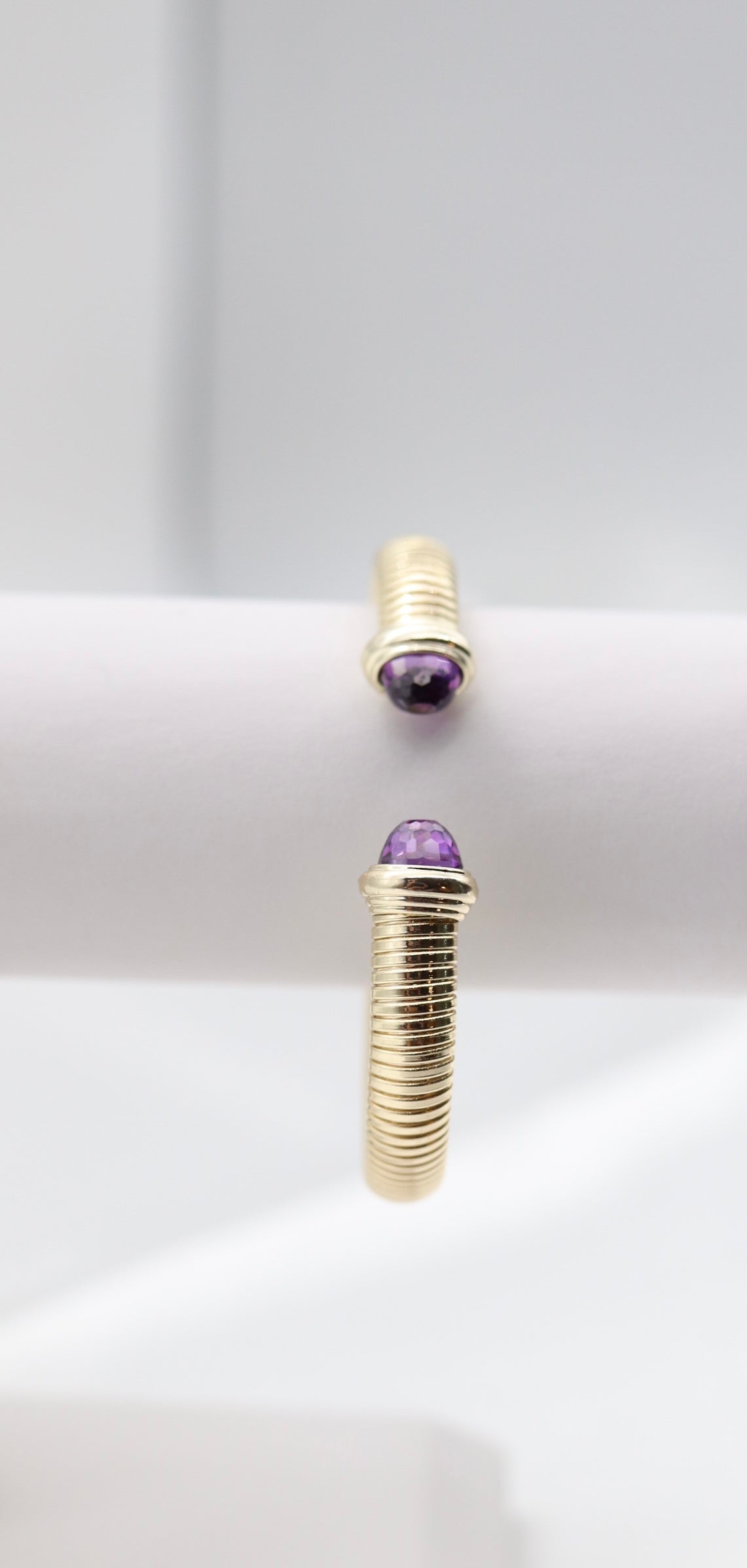 Gold Tubogas Cuff Bracelet With Violet Crystal Ends