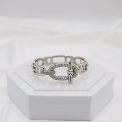 Silver Luxe Pavé Oval Link Toggle Bracelet
