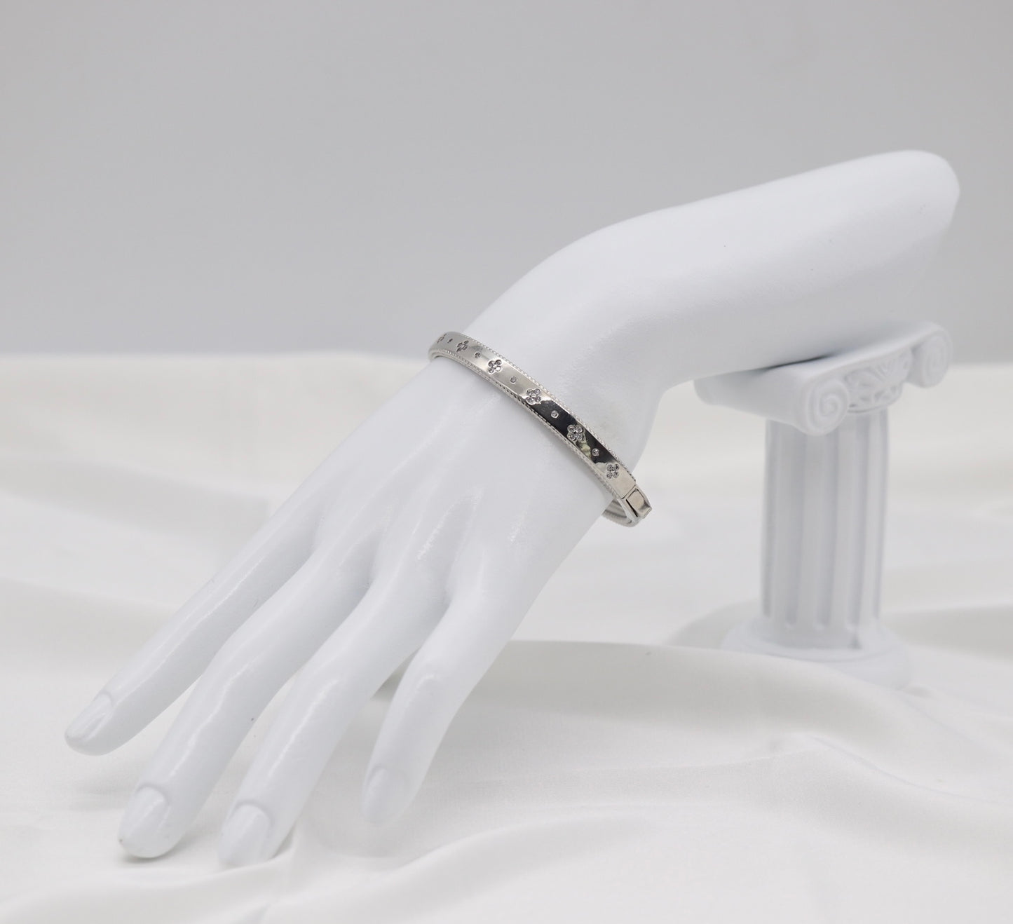 Silver Clover Accent Bangle Bracelet