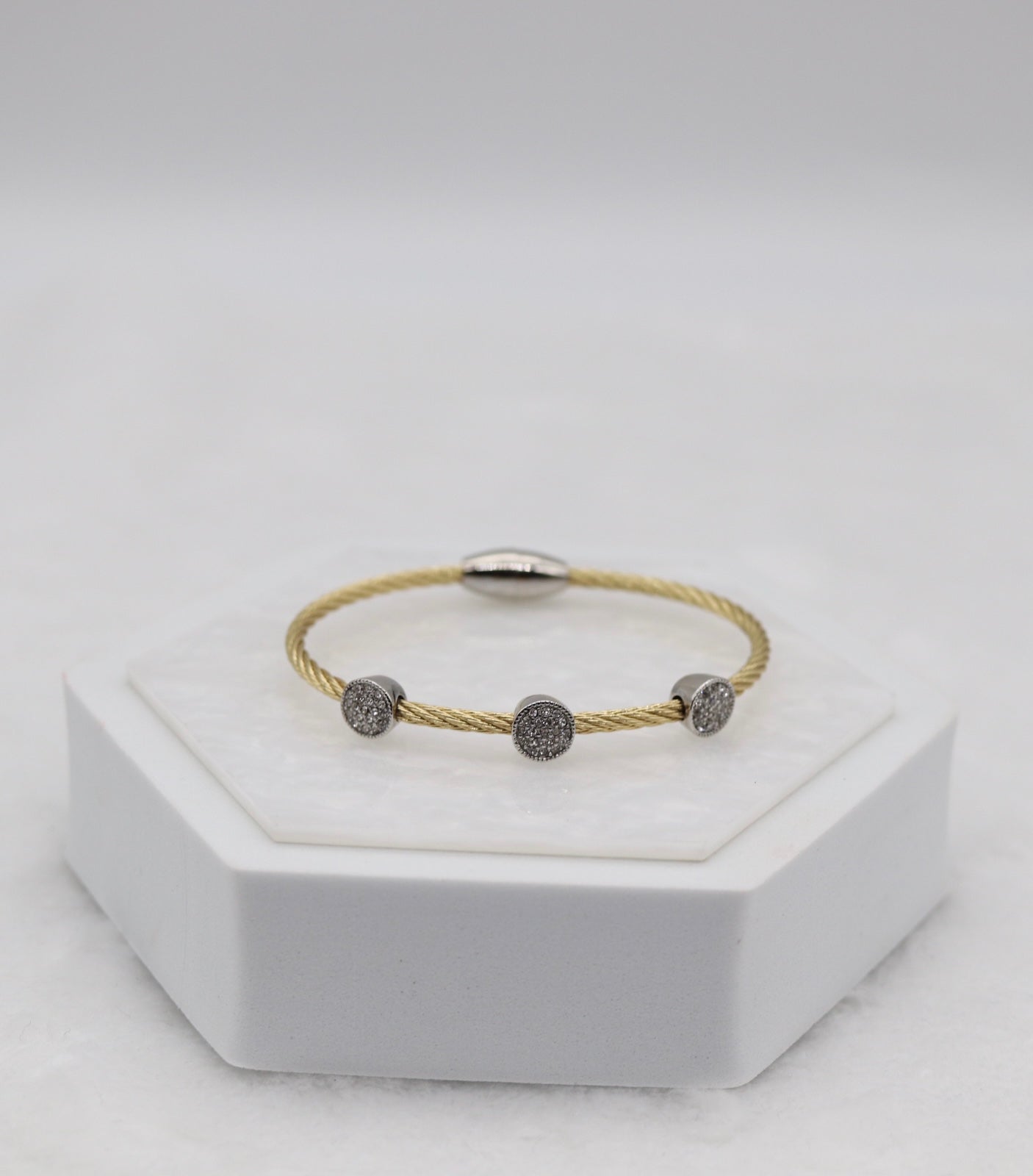 Gold Cable Bracelet with Sparkling Crystal Accents