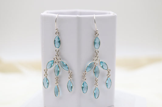 Light Blue Chandelier Sterling Silver Dangling Earrings