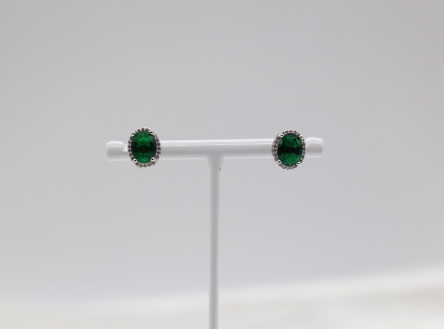 Emerald Green Cubic Zirconia Silver Post Style Earrings