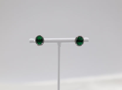 Emerald Green Cubic Zirconia Silver Post Style Earrings