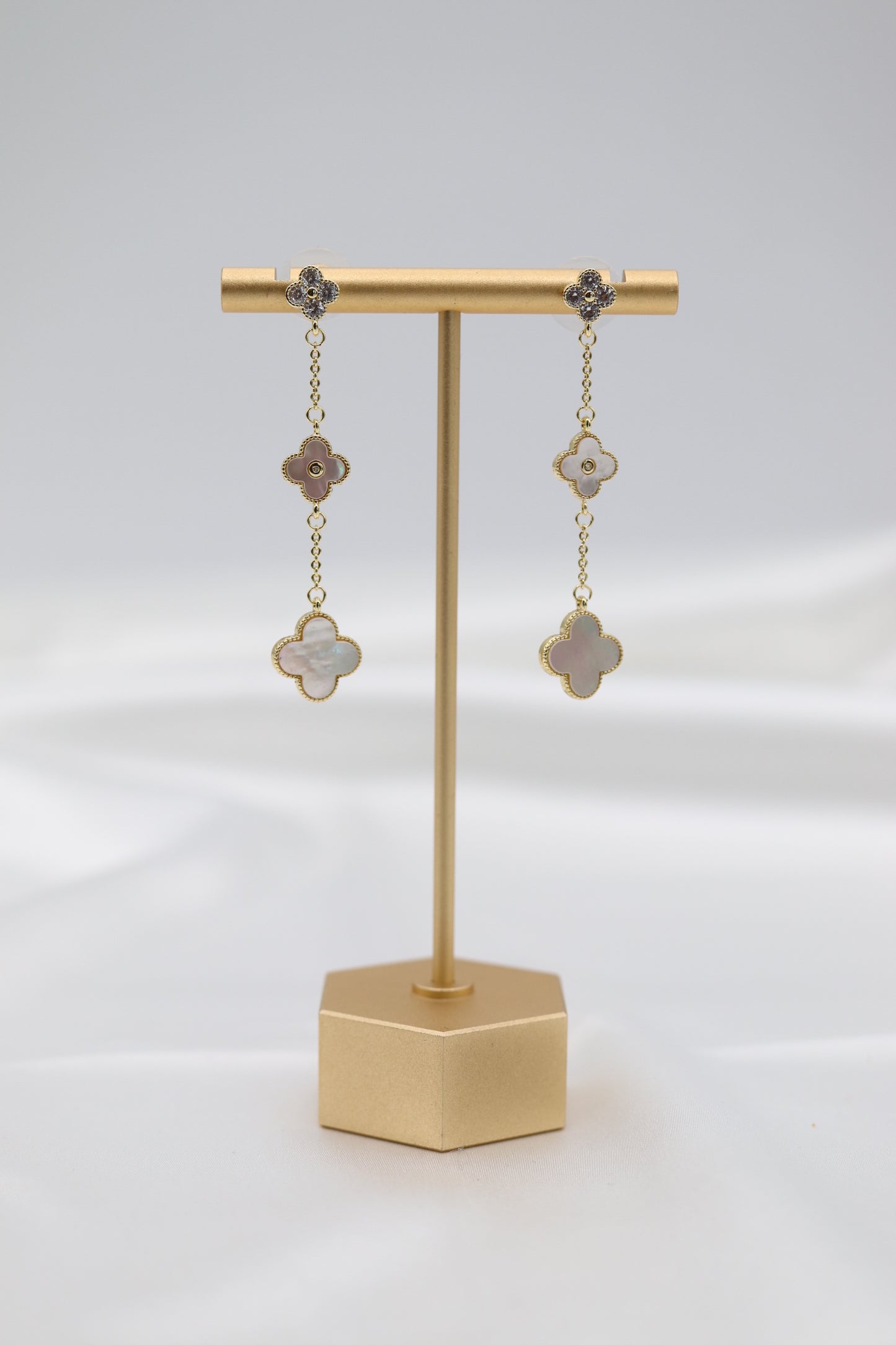 Dangling Petite Pearl Clover Earrings