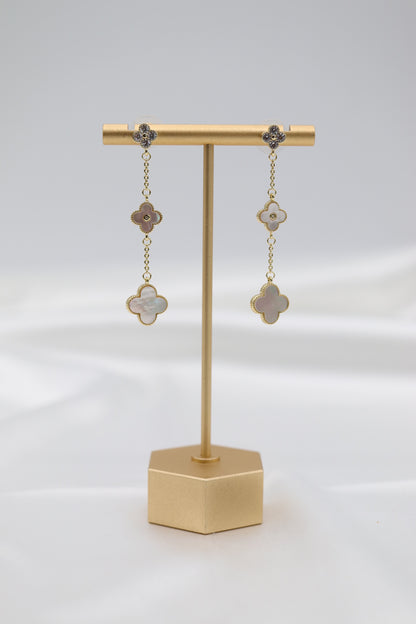 Dangling Petite Pearl Clover Earrings