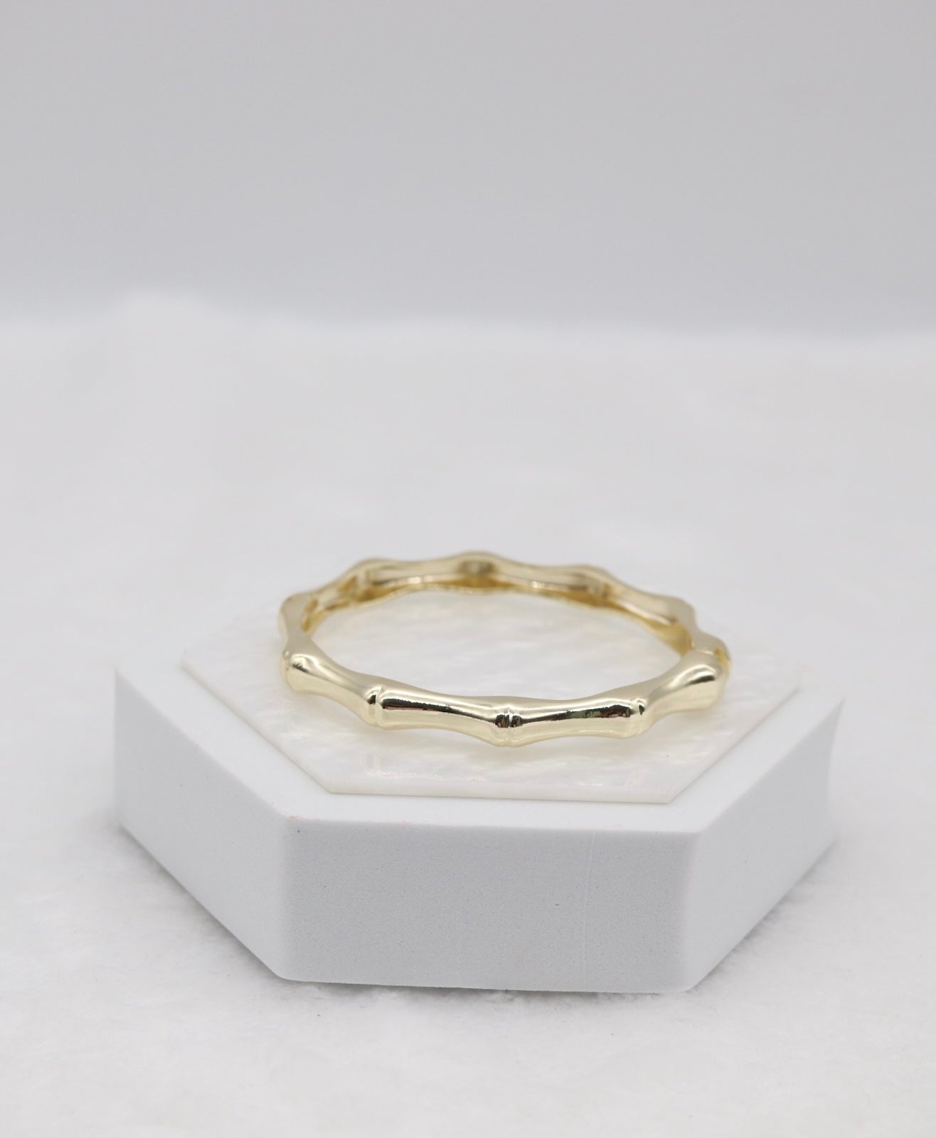 Gold Bamboo-Style Hinged Bangle Bracelet